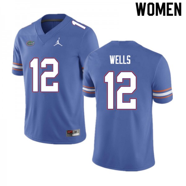 Women #12 Rick Wells Florida Gators College Football Jersey Blue
